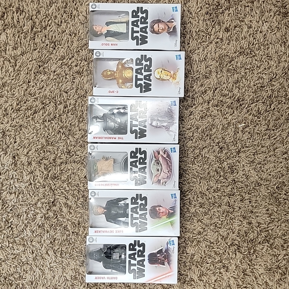 Star Wars Figurines (Hauns Solo, yoda, darth vador, cp30, mandalorian, Luke Skyw